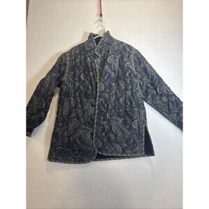 KOOS reversible quilted coat jacket velvet sz L mid length blue No Tag